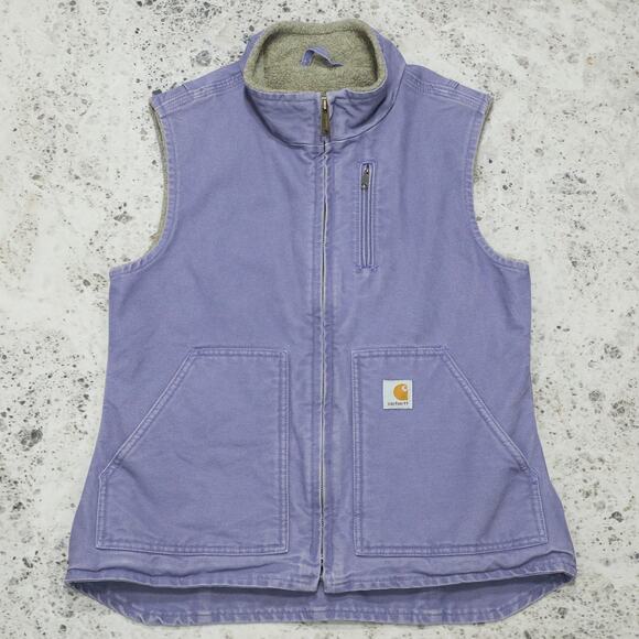 Vintage Carhartt WOMENS WV001 BDK Sherpa Lined Purple Vest Size Small - Picture 1 of 11